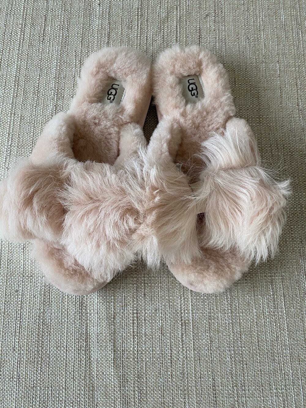 UGG Fluff Slide Slippers Women’s Size 7 Blush Pink Sheepskin